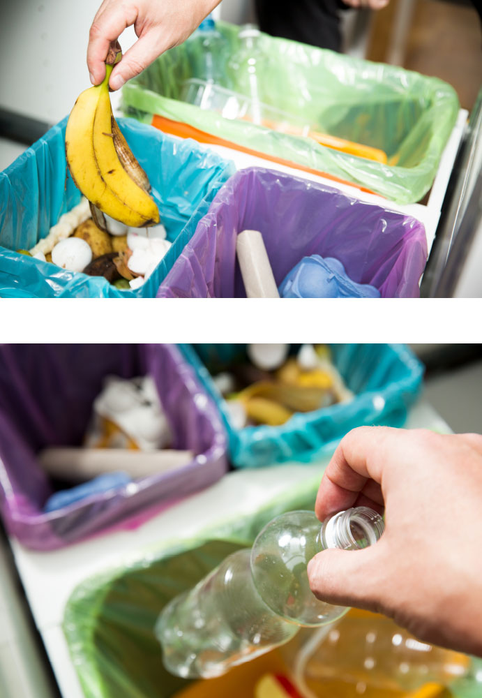 Picture of different recycling bins